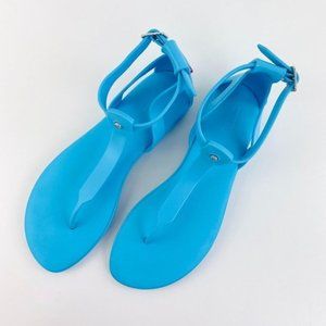 Hunter Blue Rubber T-Bar Sandals